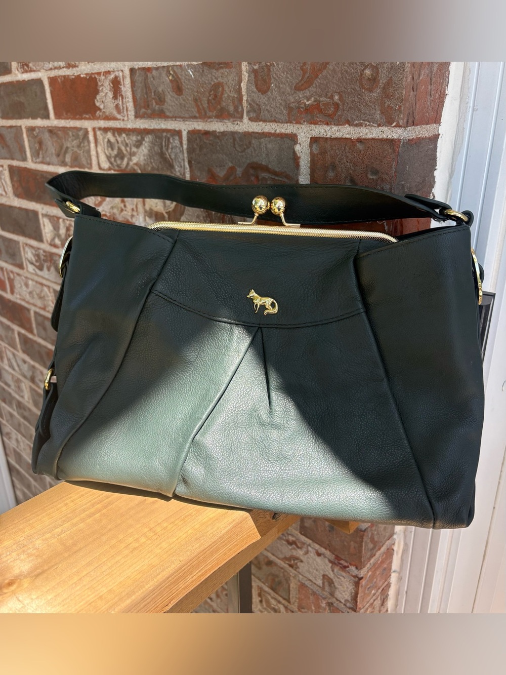 Emma Fox dark green leather shoulder bag